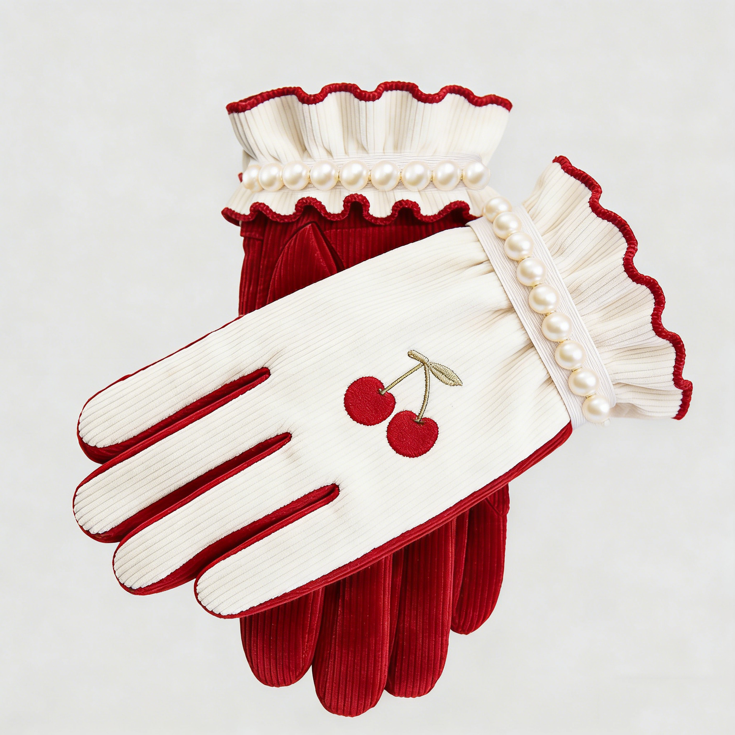 Vintage Cherry Embroidered Gloves