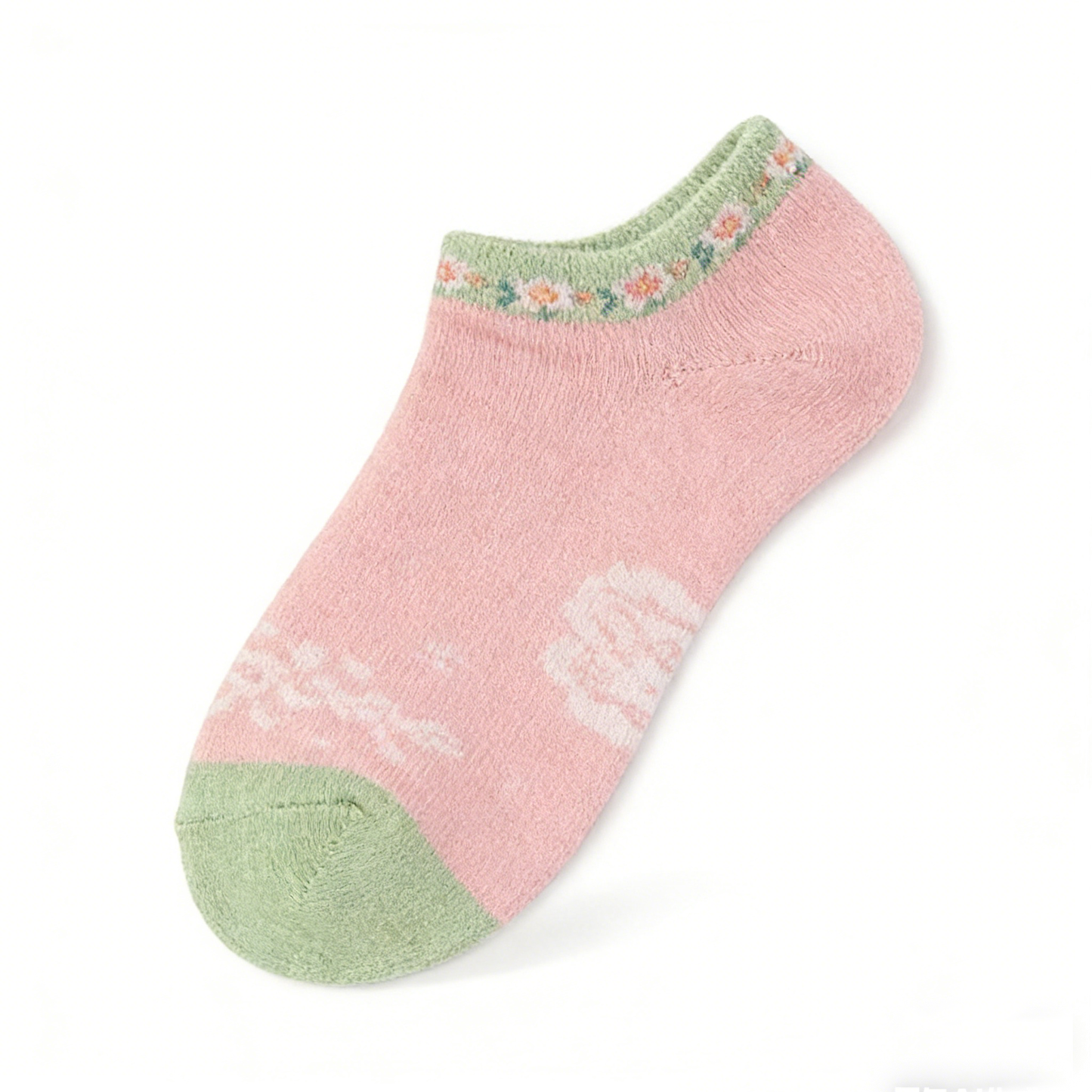Pink Floral No-Show Socks