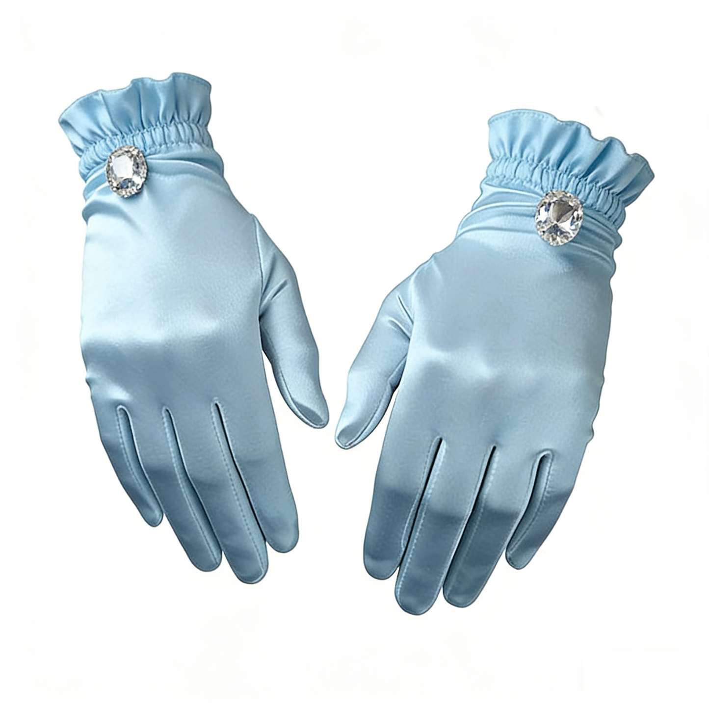 Light Blue Satin Gloves with Rhinestone