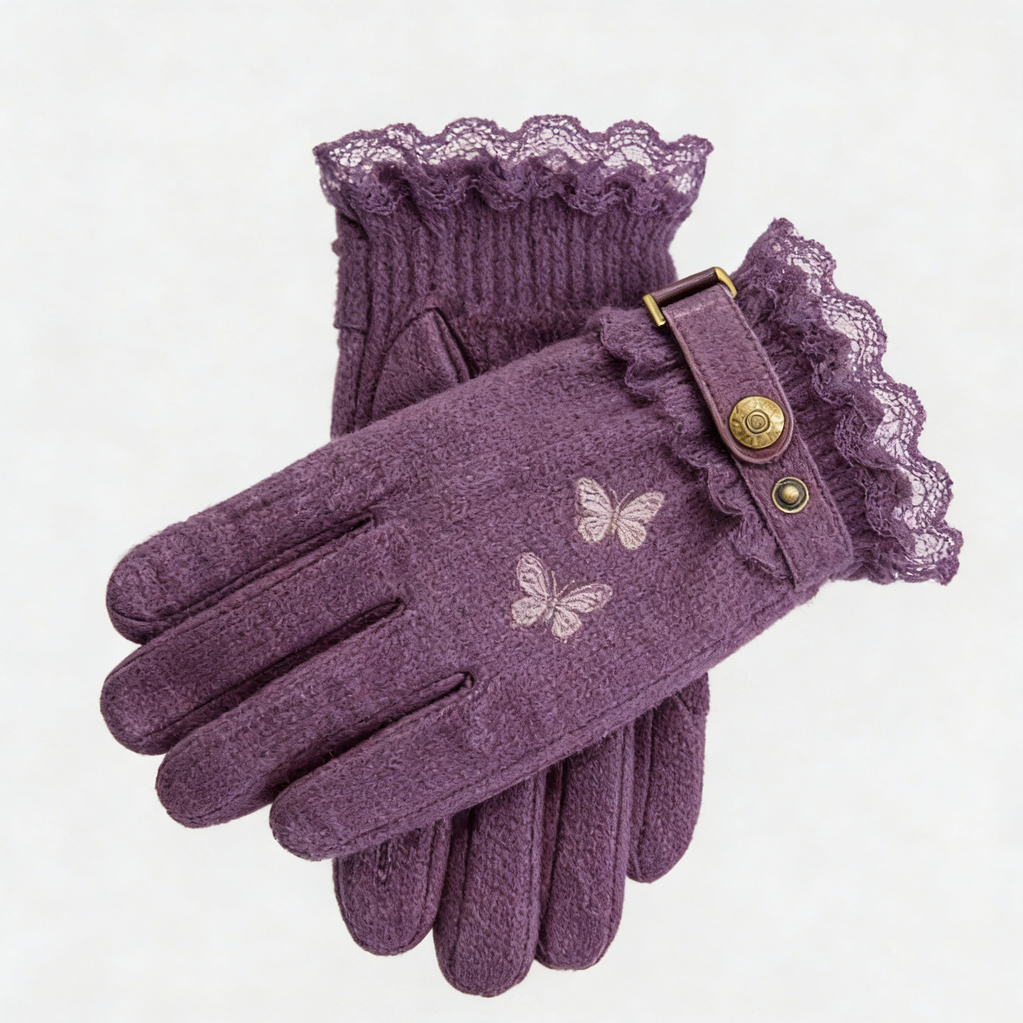 Purple Flower Lace Half Finger Gloves