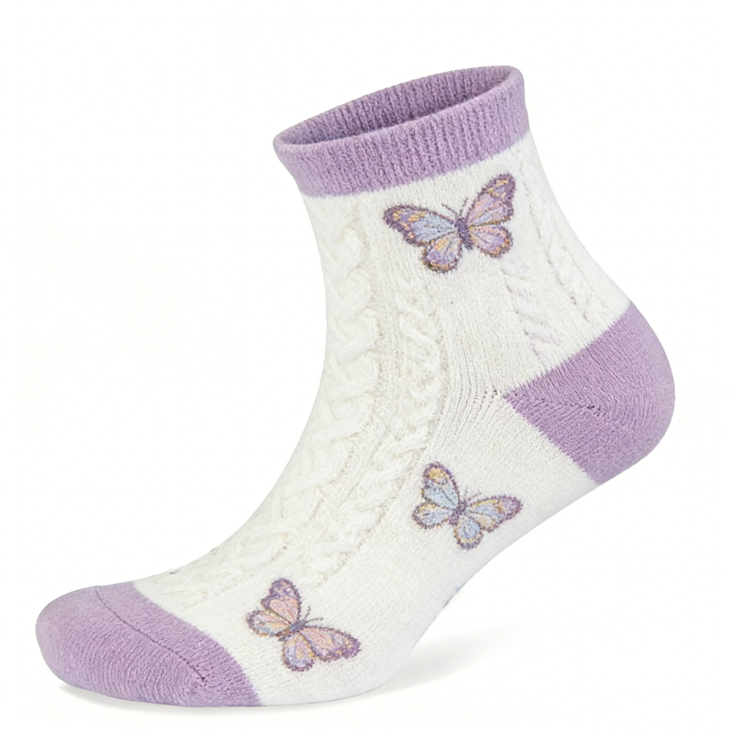 Purple Butterfly Embroidered Socks