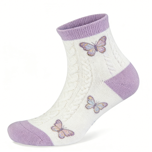 Purple Butterfly Embroidered Socks