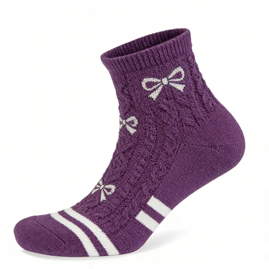 Purple Bow Cable Knit Socks