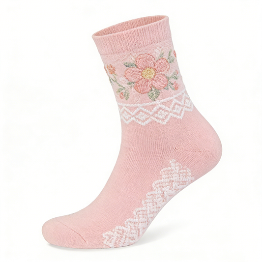 Pink Floral Embroidered Ankle Socks