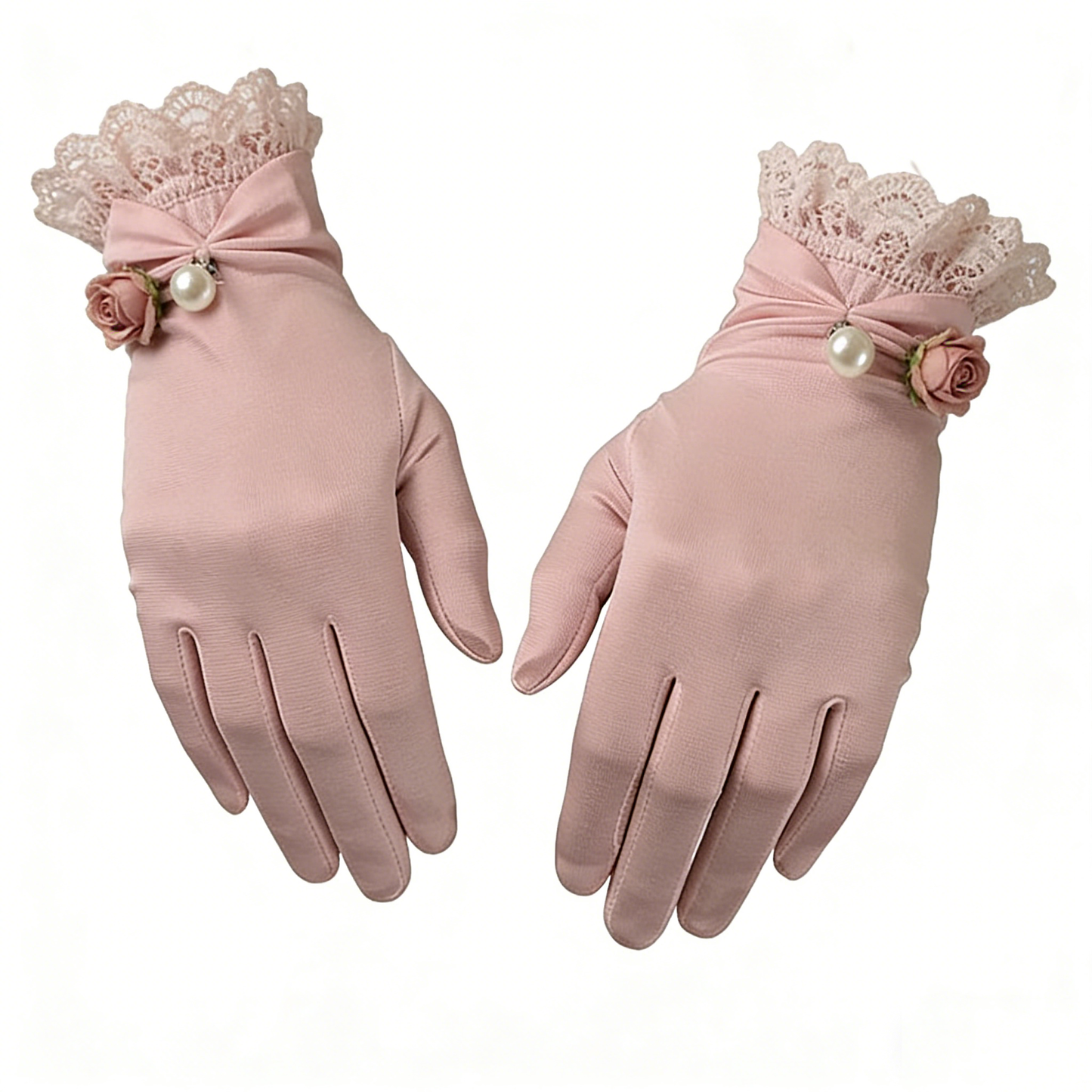Pink Lace Rose Full Finger Gloves
