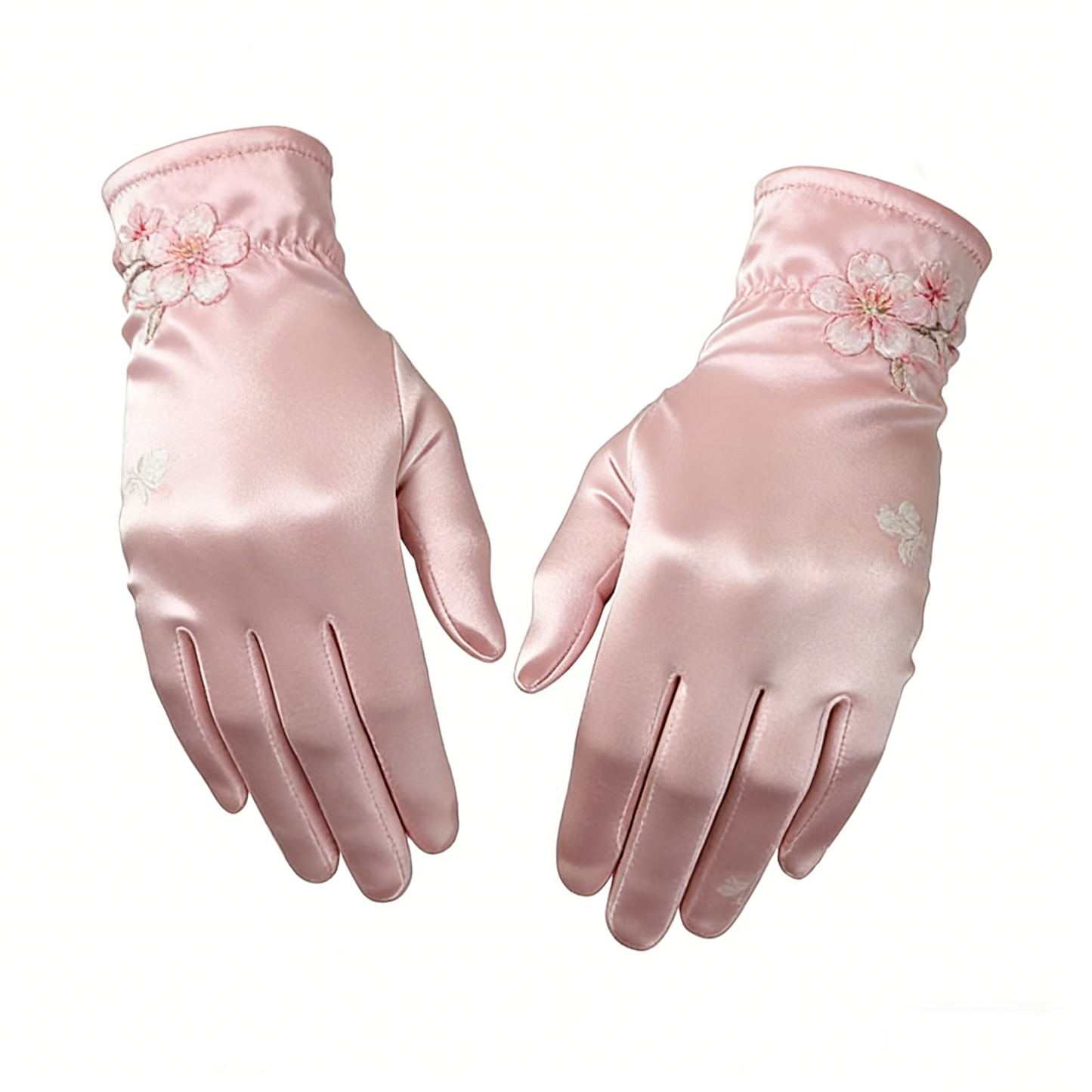 Pink Satin Cherry Blossom Gloves