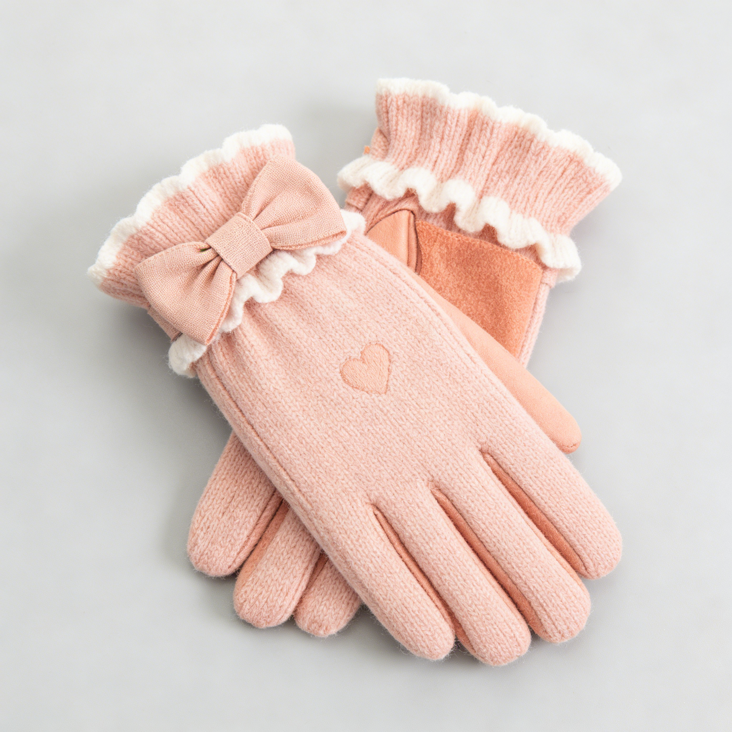 Pink Heart Knit Gloves