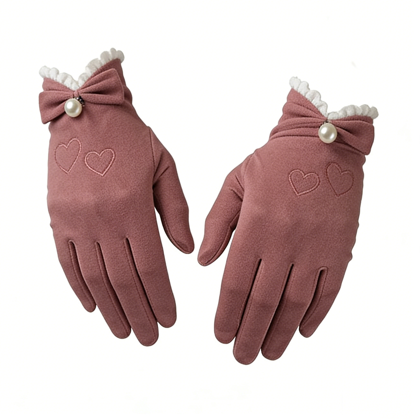 Dusty Pink Heart Pearl Gloves