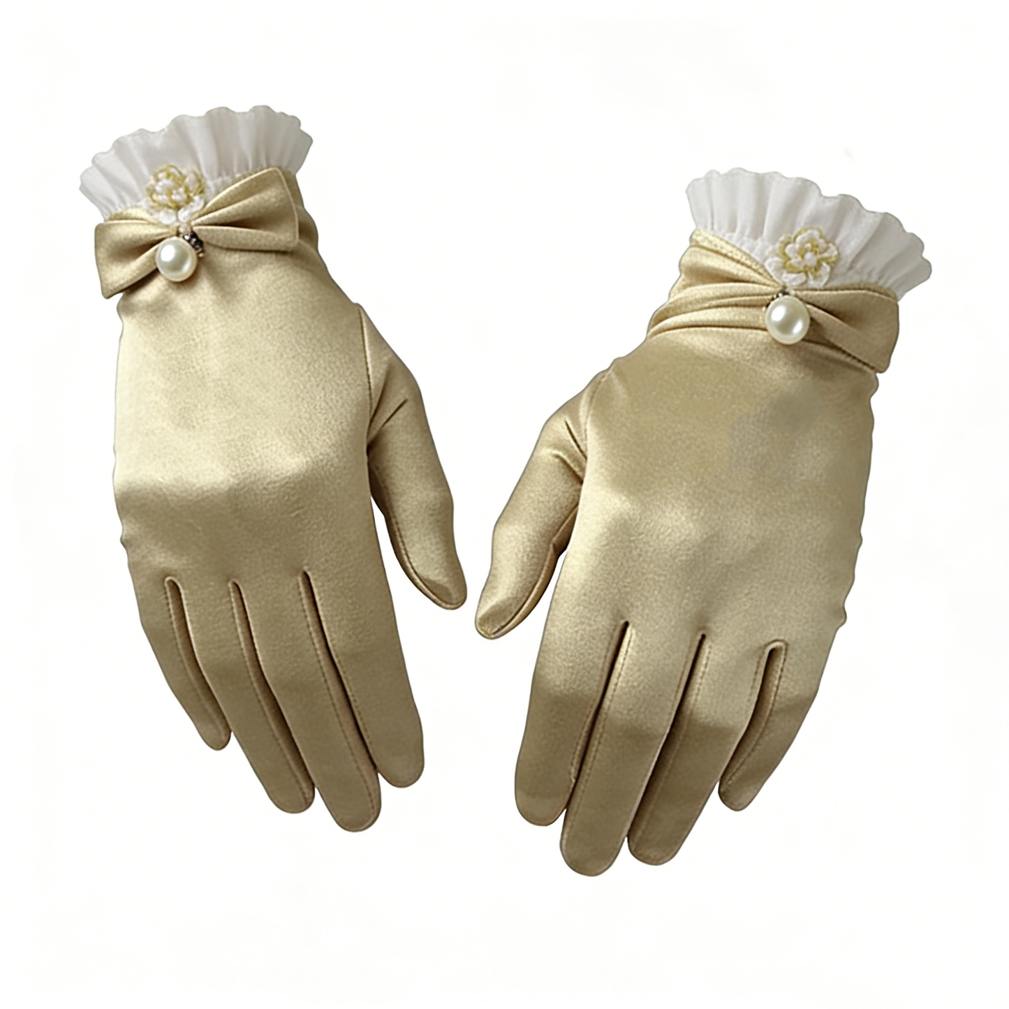 Gold Flower Bow Satin Gloves