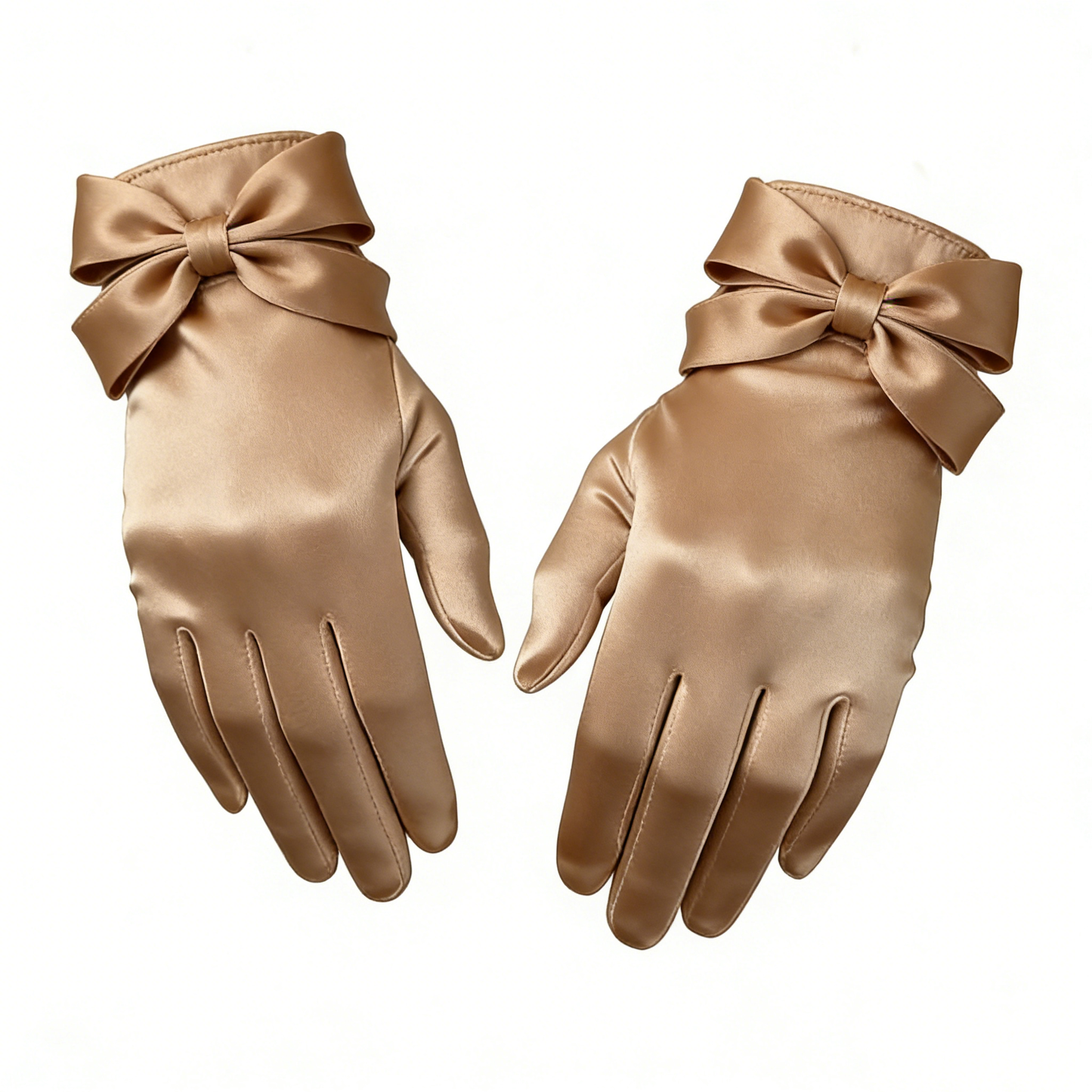 Champagne Bow Satin Gloves
