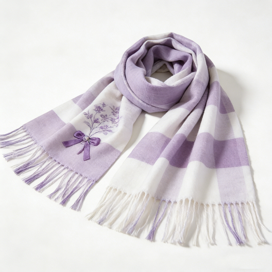 Purple Floral Check Scarf