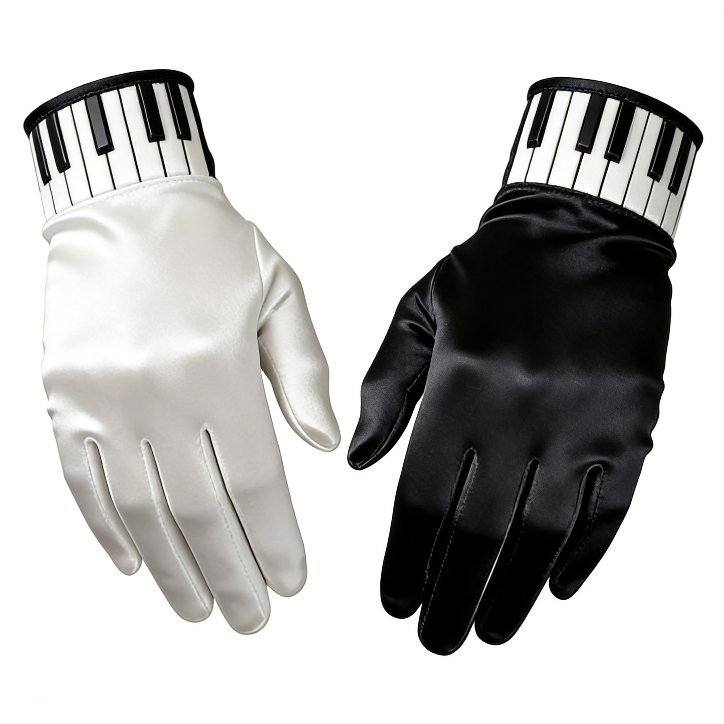 Piano Key Contrast Satin Gloves