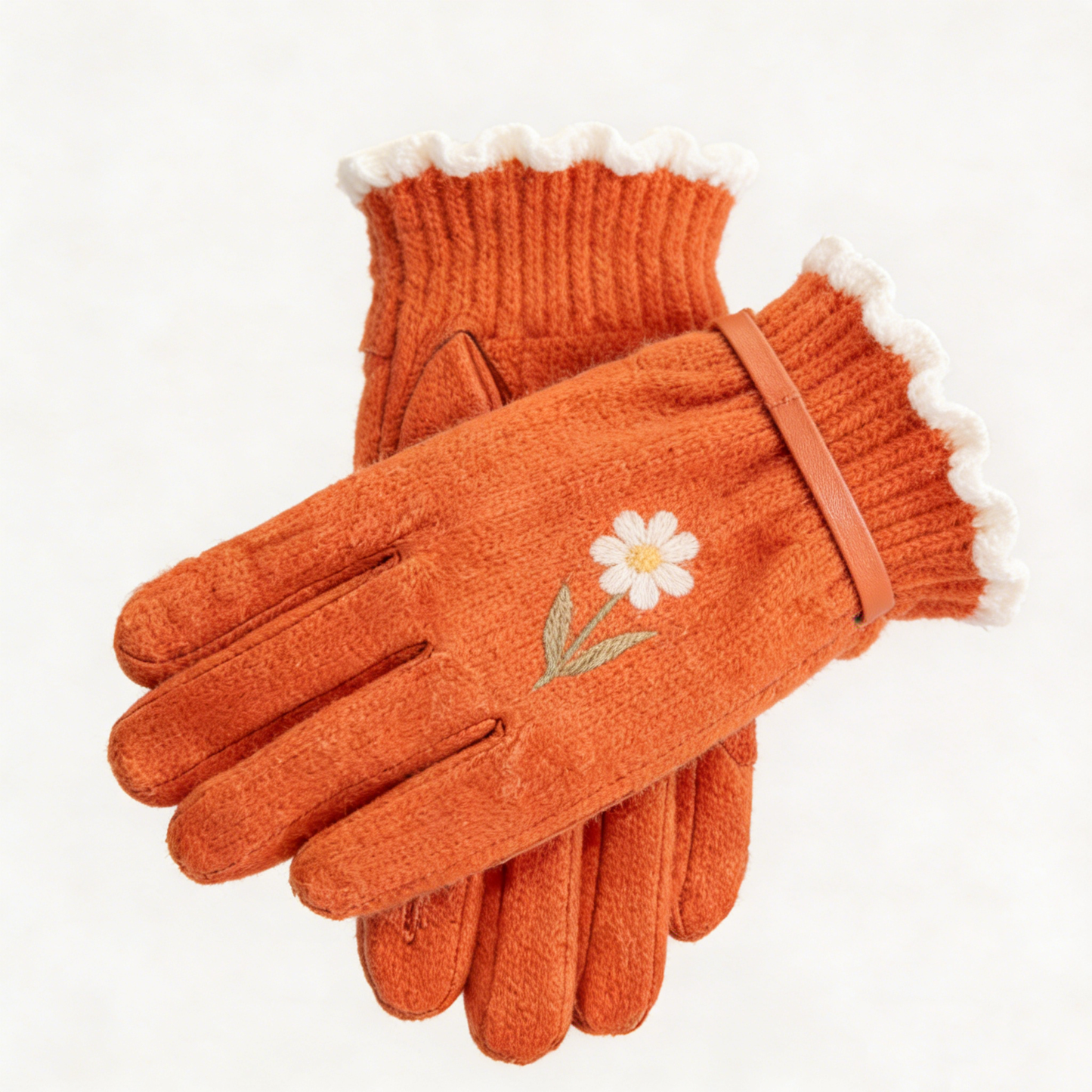 Orange Daisy Wool Blend Gloves