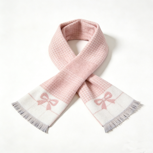Pink Check Bow Scarf
