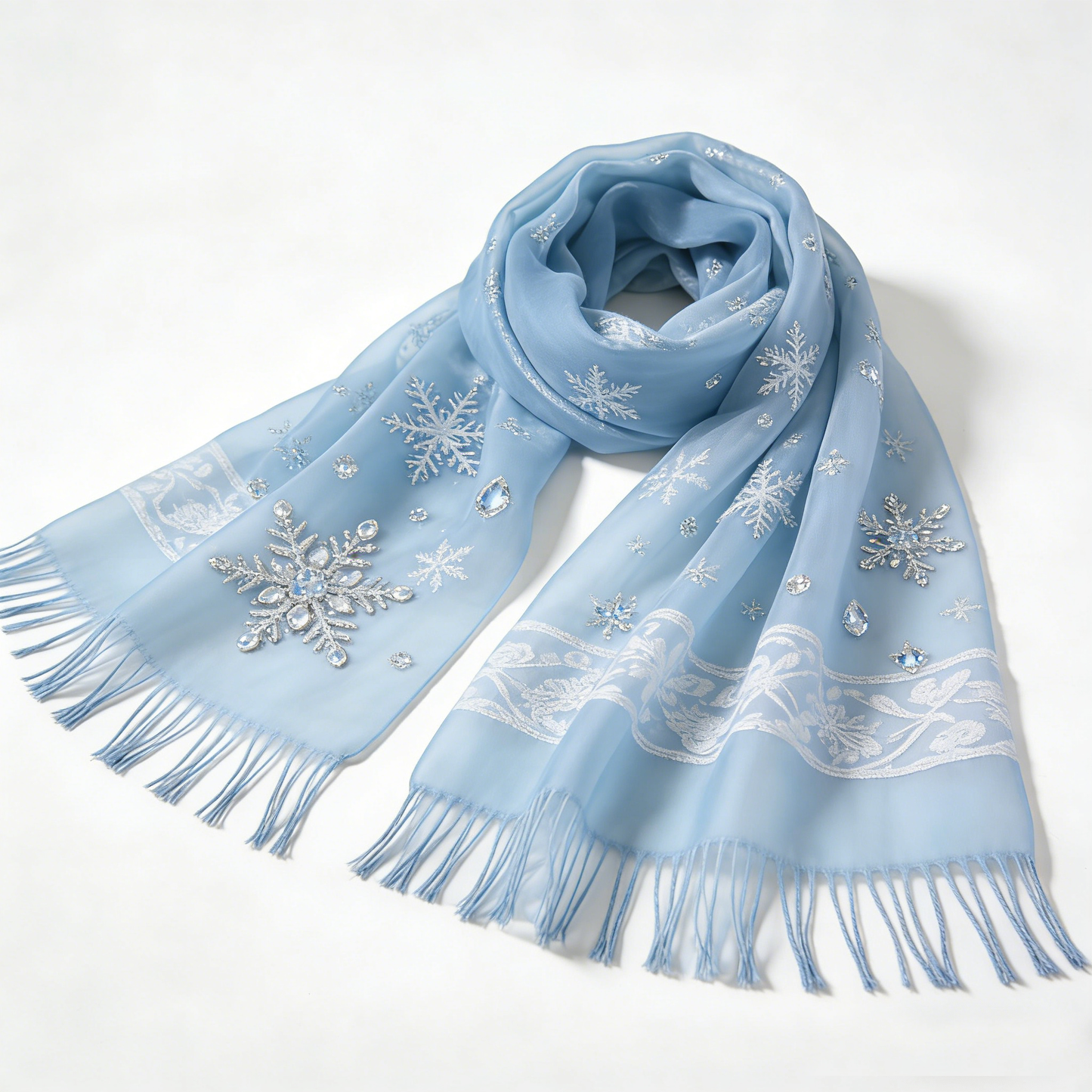 Light Blue Snowflake Scarf