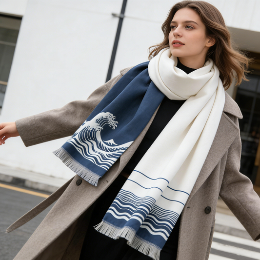 Blue Wave Print Scarf