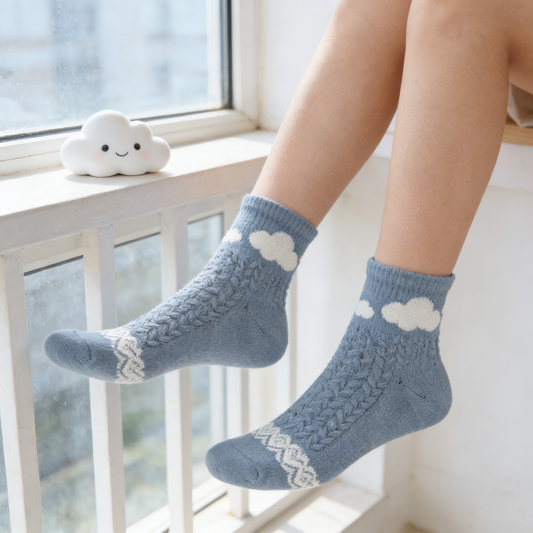 Blue Cloud Cable Knit Socks