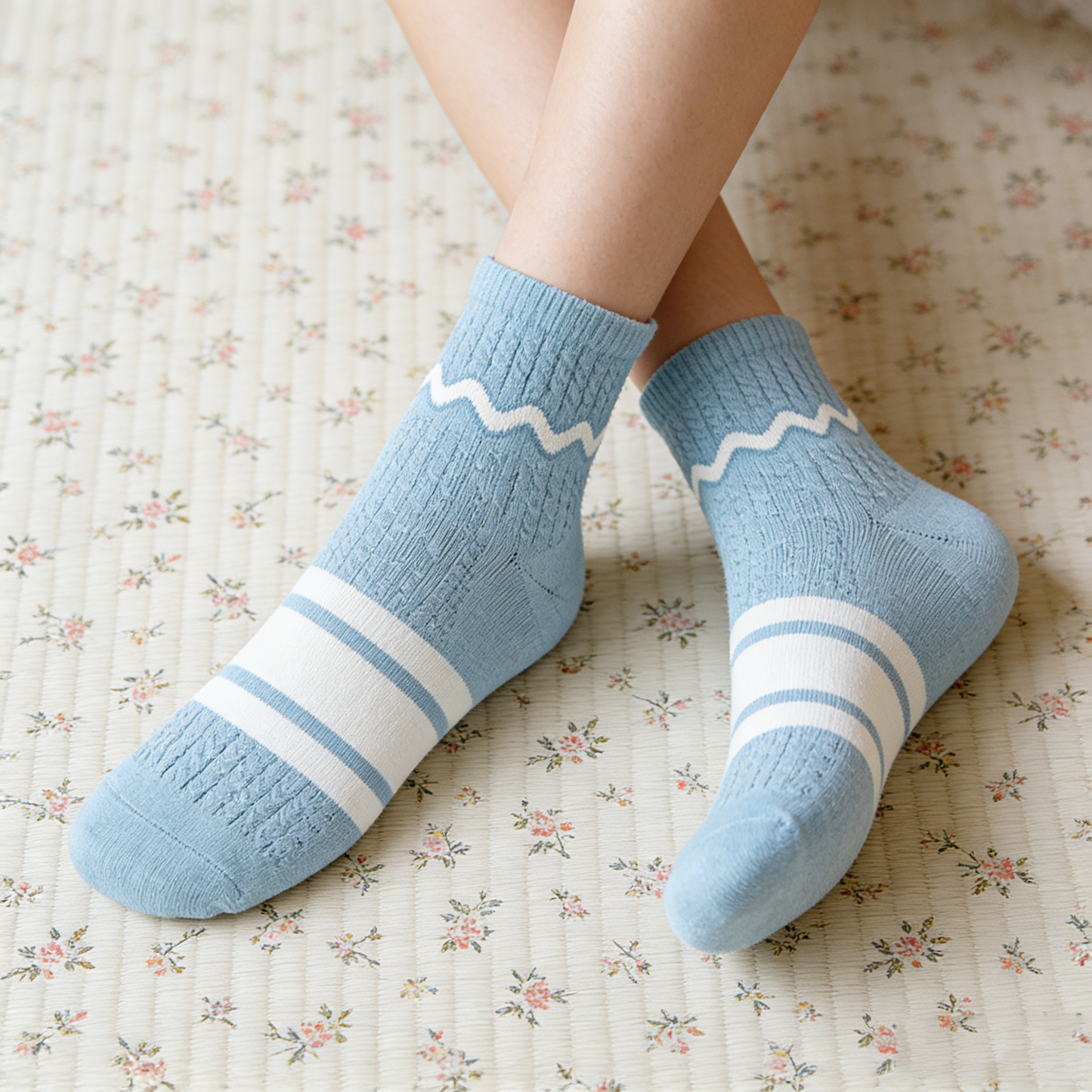 Light Blue Wavy Stripe Socks
