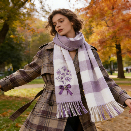 Purple Floral Check Scarf