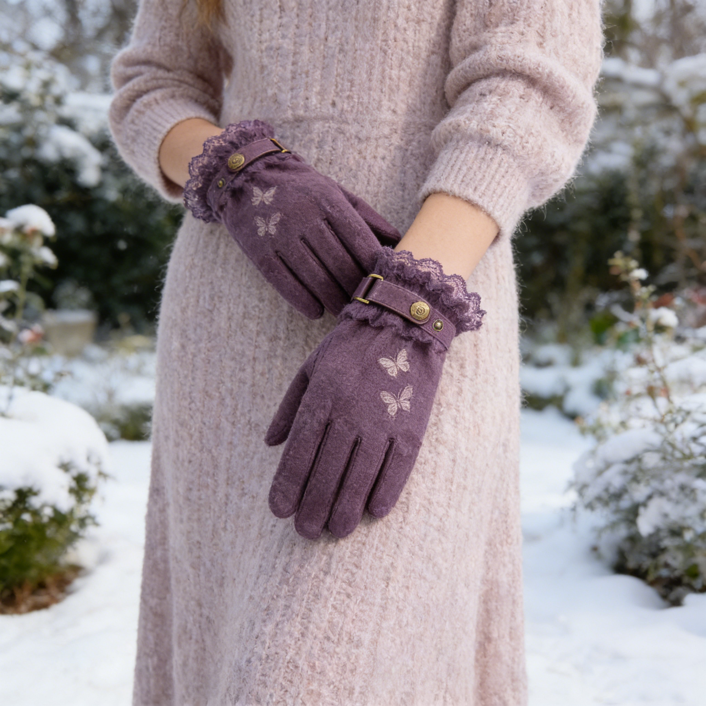 Purple Flower Lace Half Finger Gloves