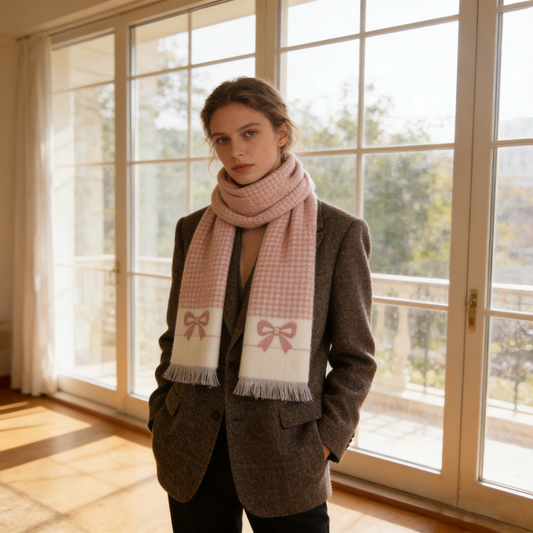 Pink Check Bow Scarf