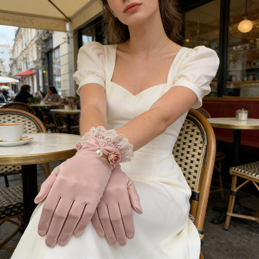 Pink Lace Rose Full Finger Gloves