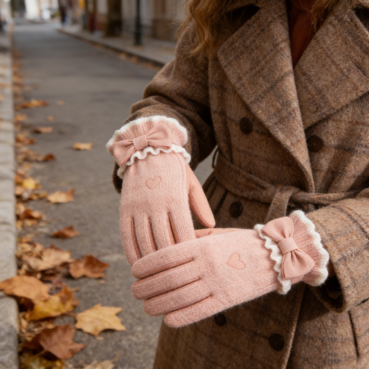 Pink Heart Knit Gloves