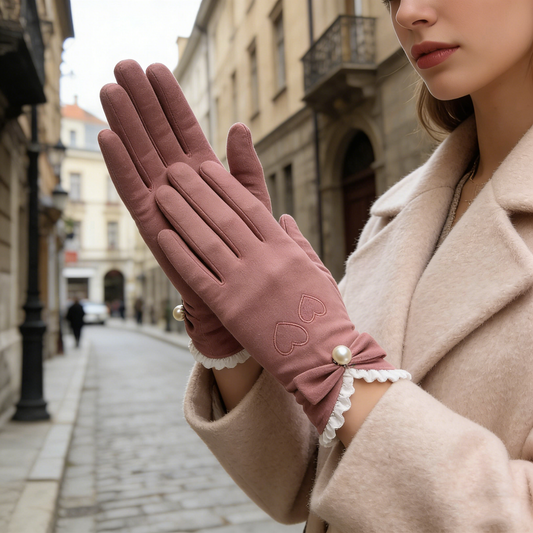 Dusty Pink Heart Pearl Gloves
