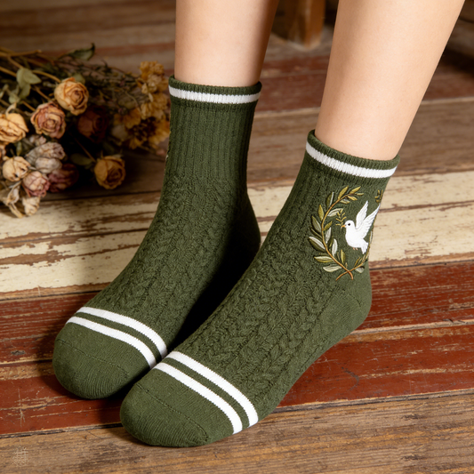 Peace Dove Green Ankle Socks