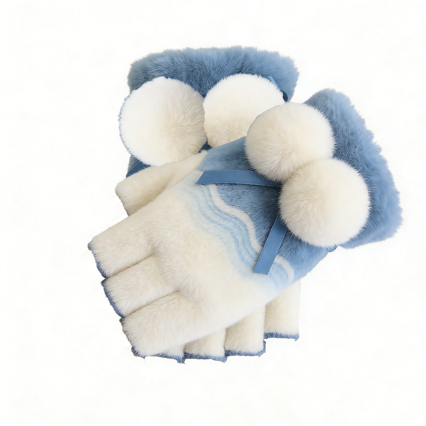 Blue White Fluffy Half Finger Gloves