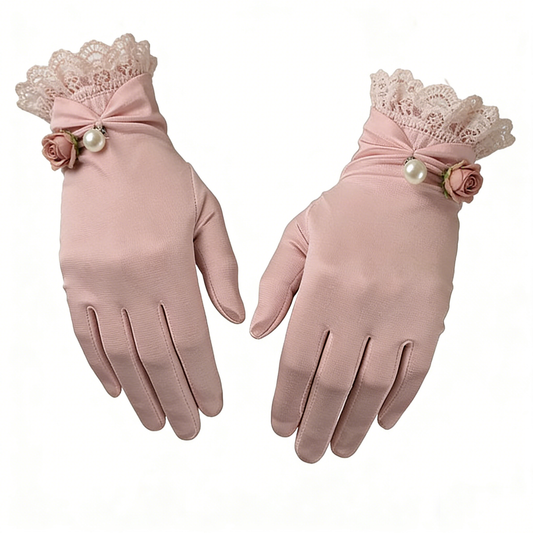 Pink Lace Rose Full Finger Gloves