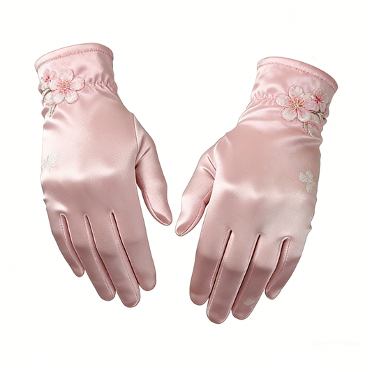 Pink Satin Cherry Blossom Gloves