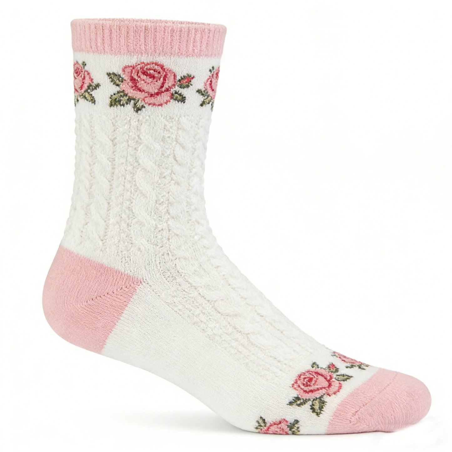 White Rose Cable Knit Socks