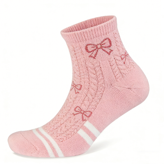 Pink Bow Cable Knit Ankle Socks