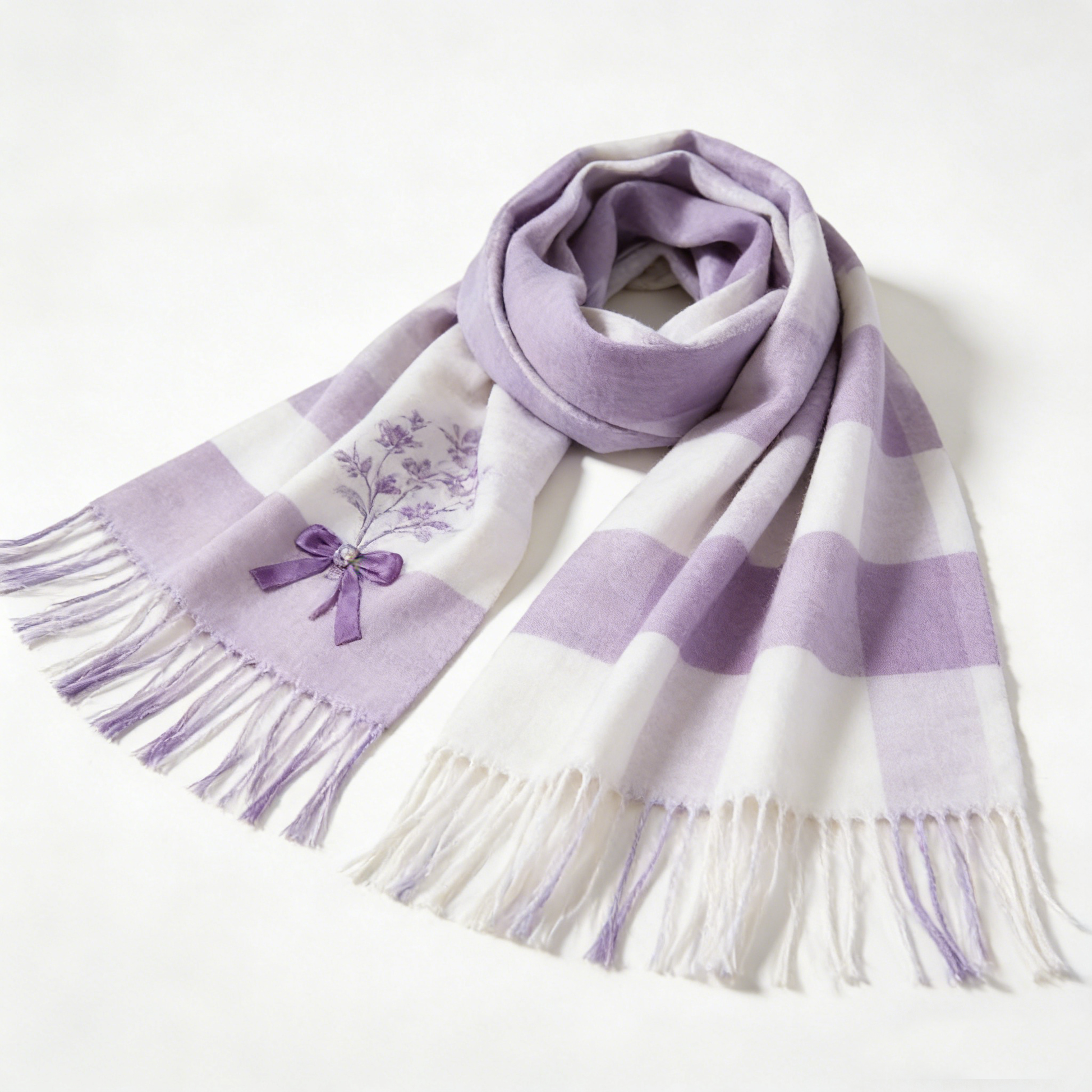 Purple Floral Check Scarf