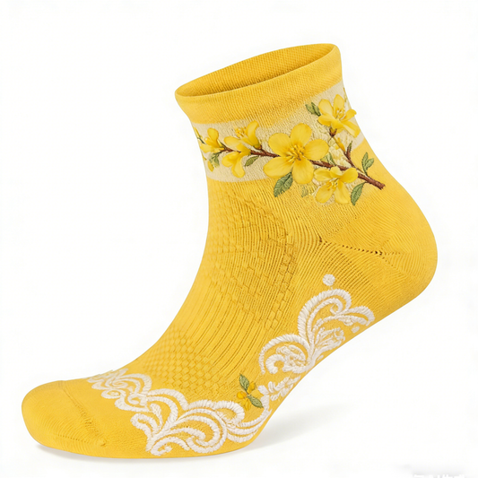 Yellow Floral Ankle Socks