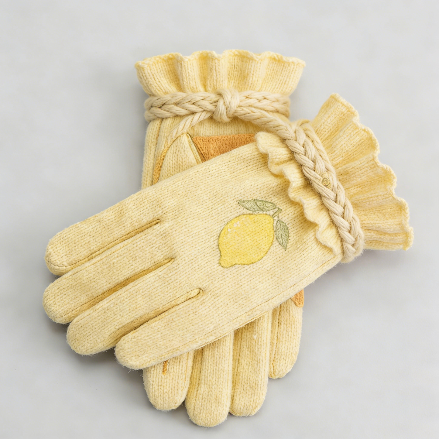 Lemon Embroidered Knit Gloves