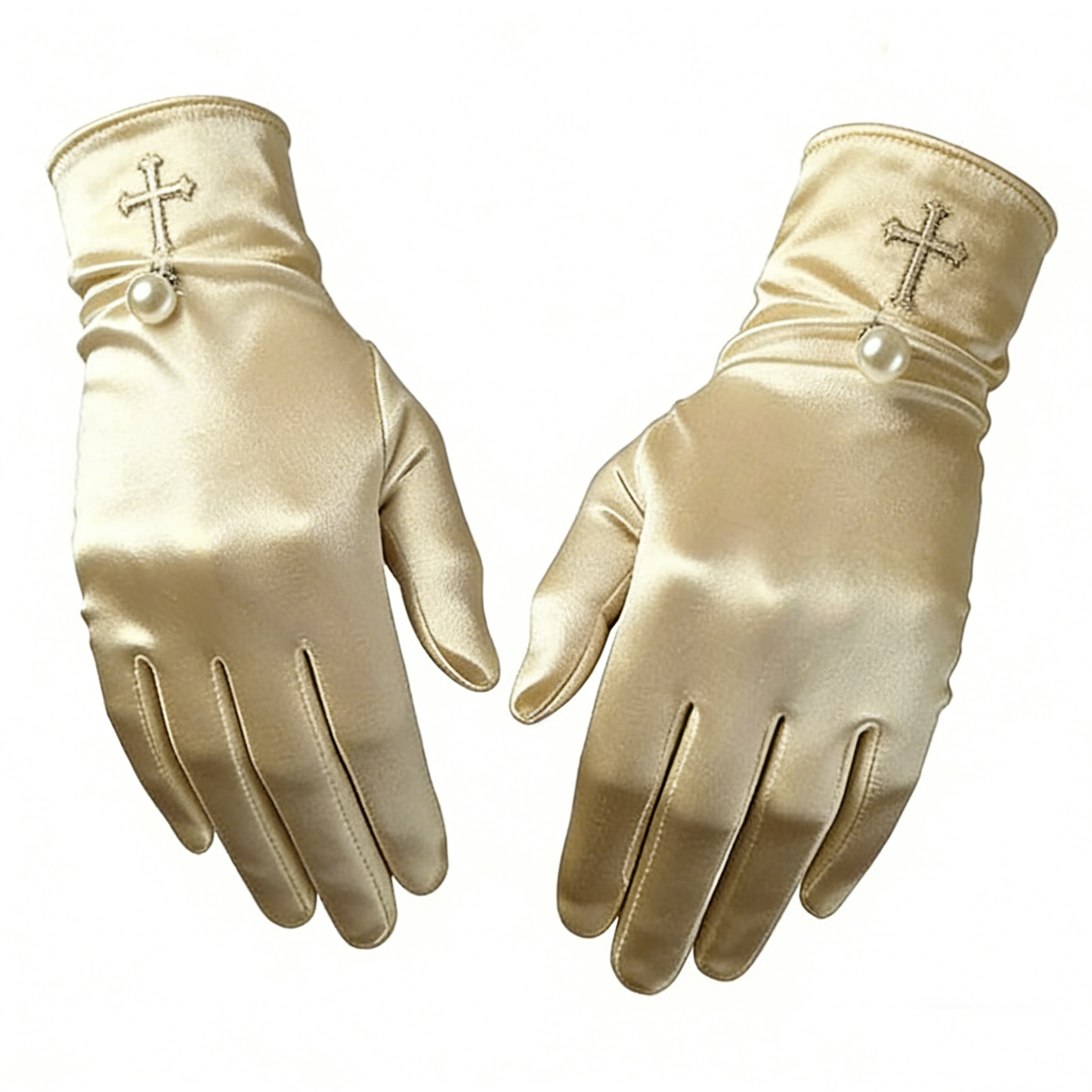 Satin Cross Pearl Short Gloves
