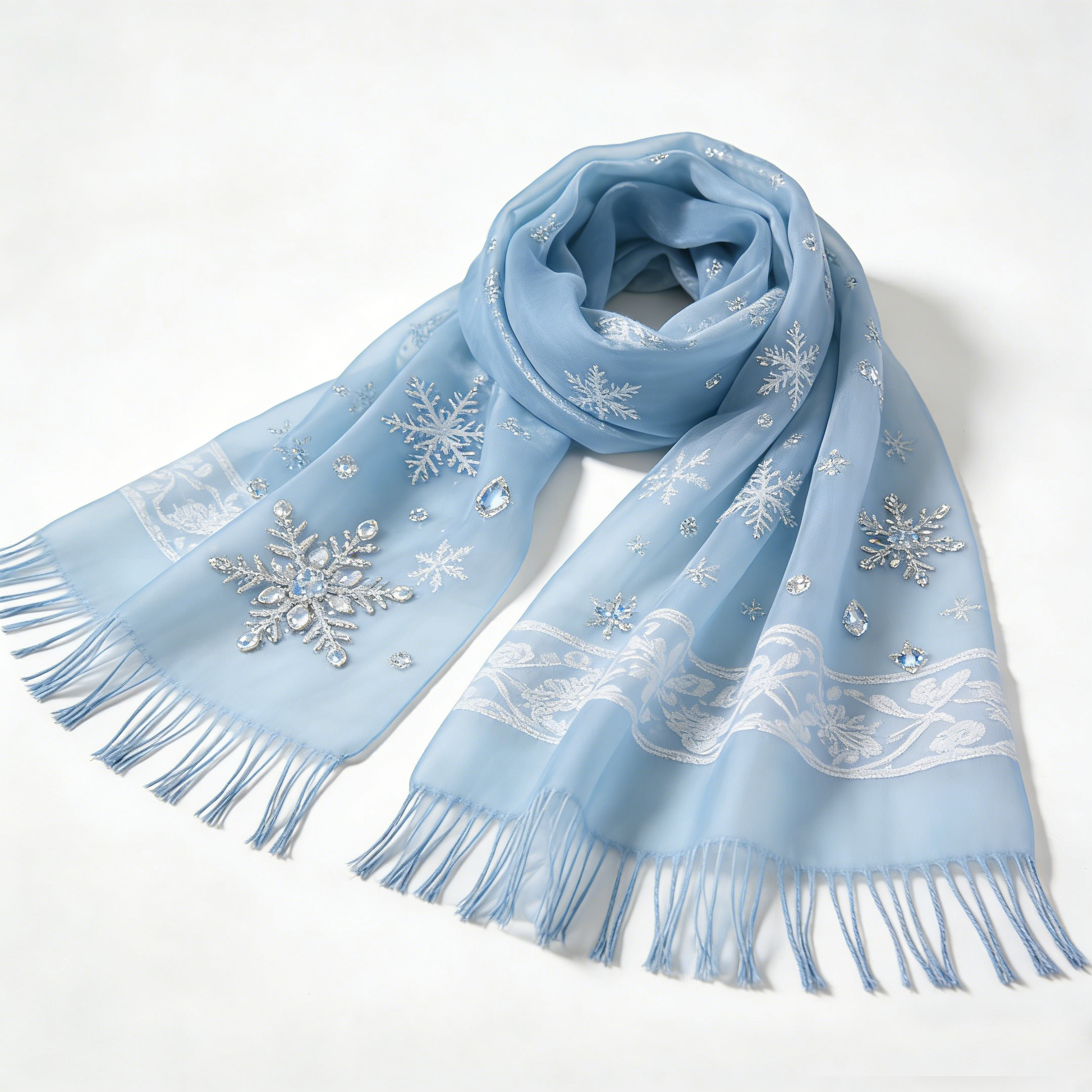 Light Blue Snowflake Scarf